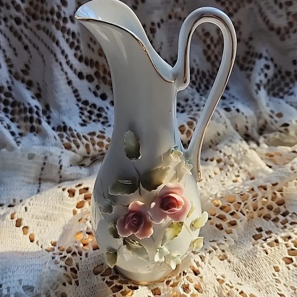 Vintage Porcelain Floral Bud Vase Accented In Gold